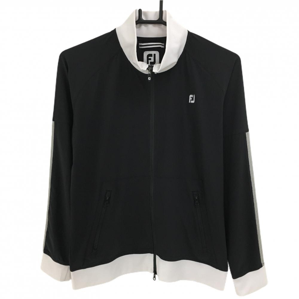 フットジョイ ジャケットブルゾン 黒×白 薄手 一部パンチング レディース M ゴルフウェア FootJoy