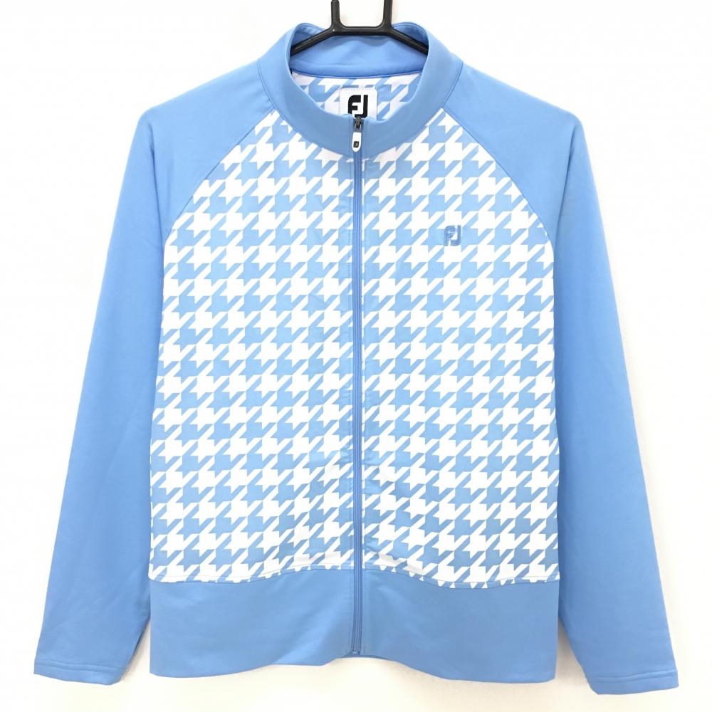 フットジョイ ジャケット ライトブルー×白 前身頃千鳥格子 レディース M ゴルフウェア FootJoy