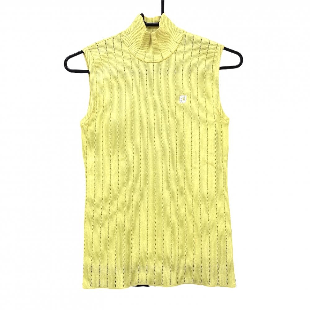 【美品】フットジョイ ノースリーブハイネックセーター イエロー ストライプ編み 韓国モデル レディース M ゴルフウェア FootJoy