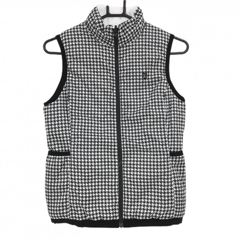 【超美品】フットジョイ リバーシブル中綿ベスト 白×黒 千鳥格子 裏白無地 レディース S ゴルフウェア FootJoy