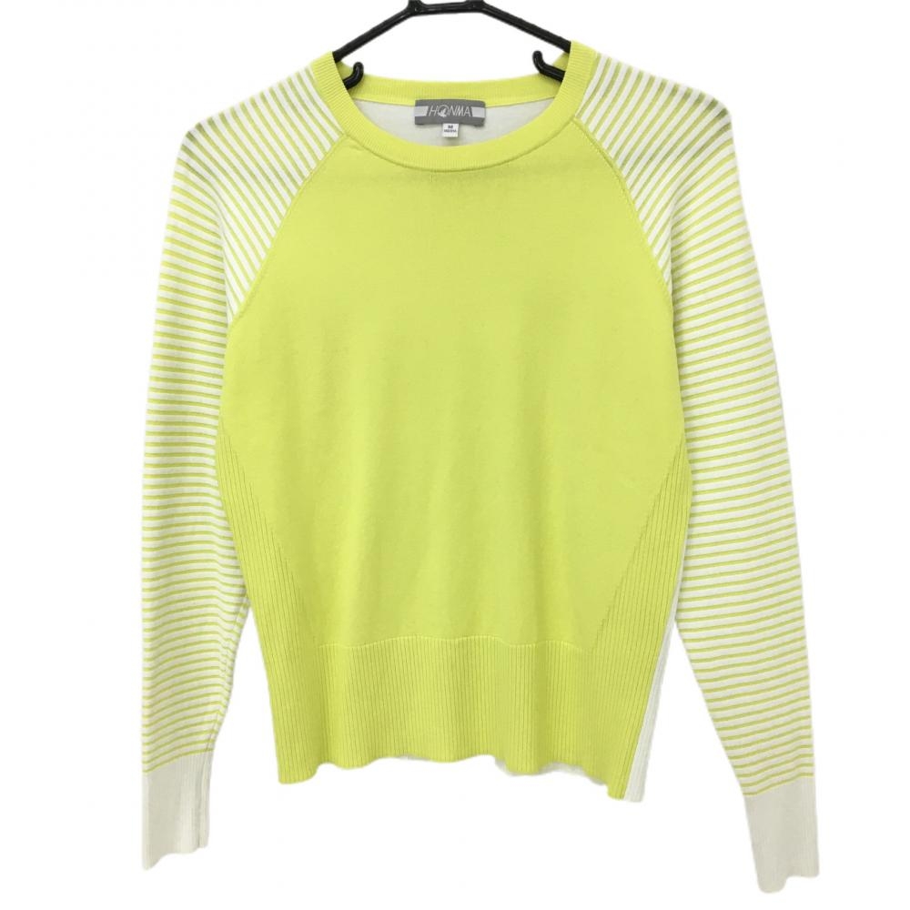 【超美品】ホンマ セーター イエロー×白 袖ボーダー ニット レディース M ゴルフウェア HONMA