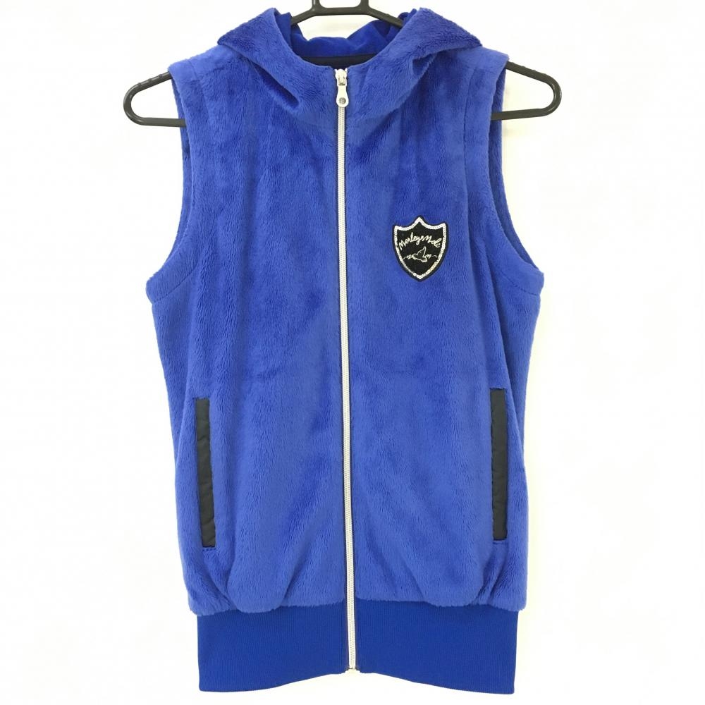 【超美品】ホンマ フード付ボアベスト ブルー 裏微起毛 ロゴワッペン レディース M ゴルフウェア HONMA