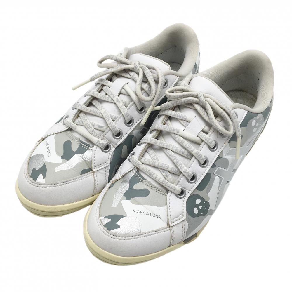 【美品】マークアンドロナ×asics ゴルフシューズ 白×シルバー GEL-Phy 1113A026-100 レディース 23.0 ゴルフウェア MARK＆LONA