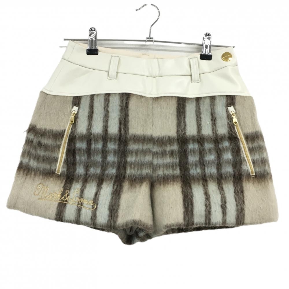 【美品】マークアンドロナ 異素材ニットパンツ ベージュ系×ダークブラウン レディース 38(M) ゴルフウェア 2024年モデル MARK＆LONA