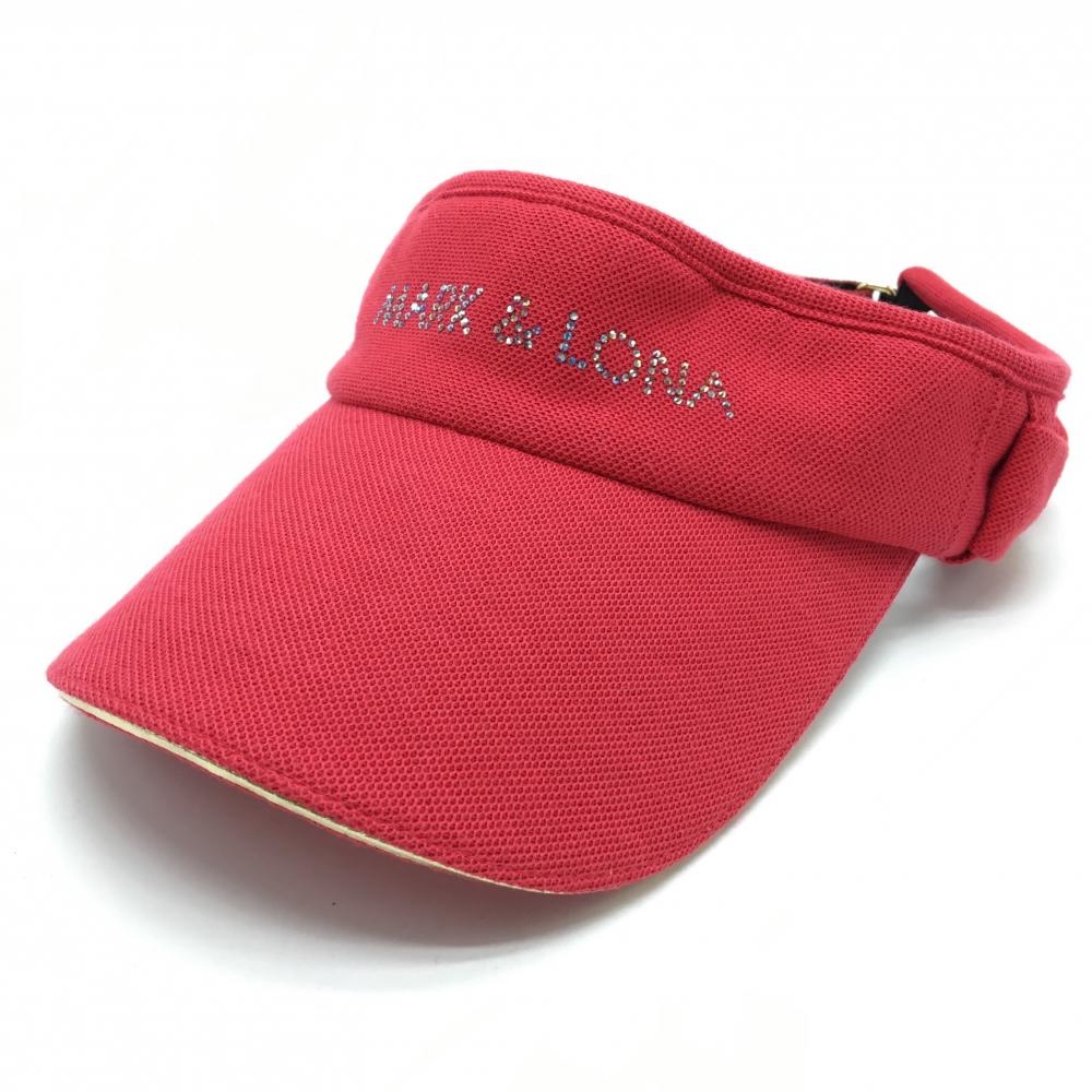 マークアンドロナ サンバイザー ピンク ラインストーンロゴ サイドリボン  レディース FREE ゴルフウェア MARK＆LONA