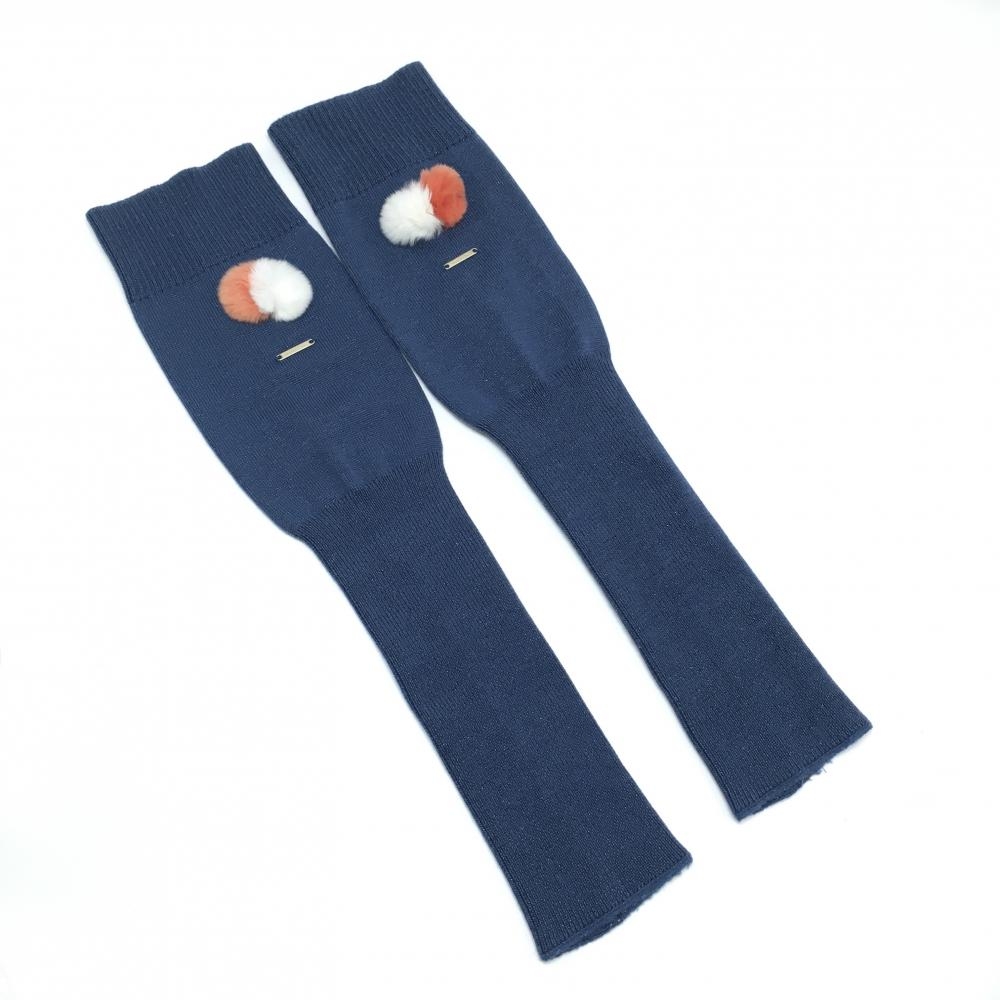 【美品】マークアンドロナ ニットレッグウォーマー ネイビー ラメ ボンボン付 レディース FREE ゴルフウェア MARK＆LONA