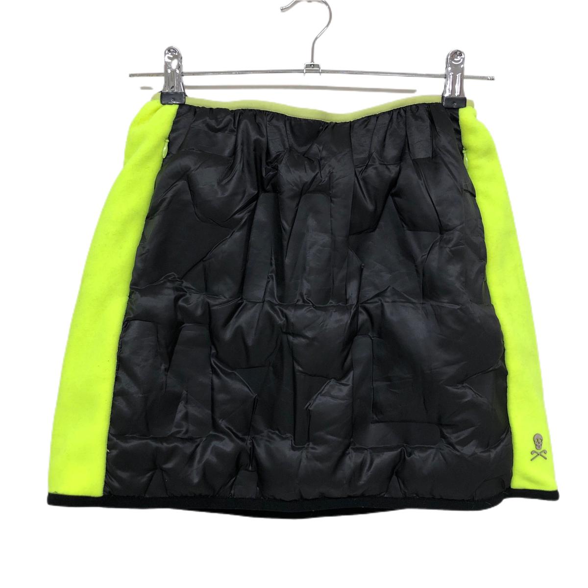 【美品】マークアンドロナ ダウン切替スカート 黒×蛍光イエロー サイドフリース ウエストゴム レディース 38(M) ゴルフウェア MARK＆LONA