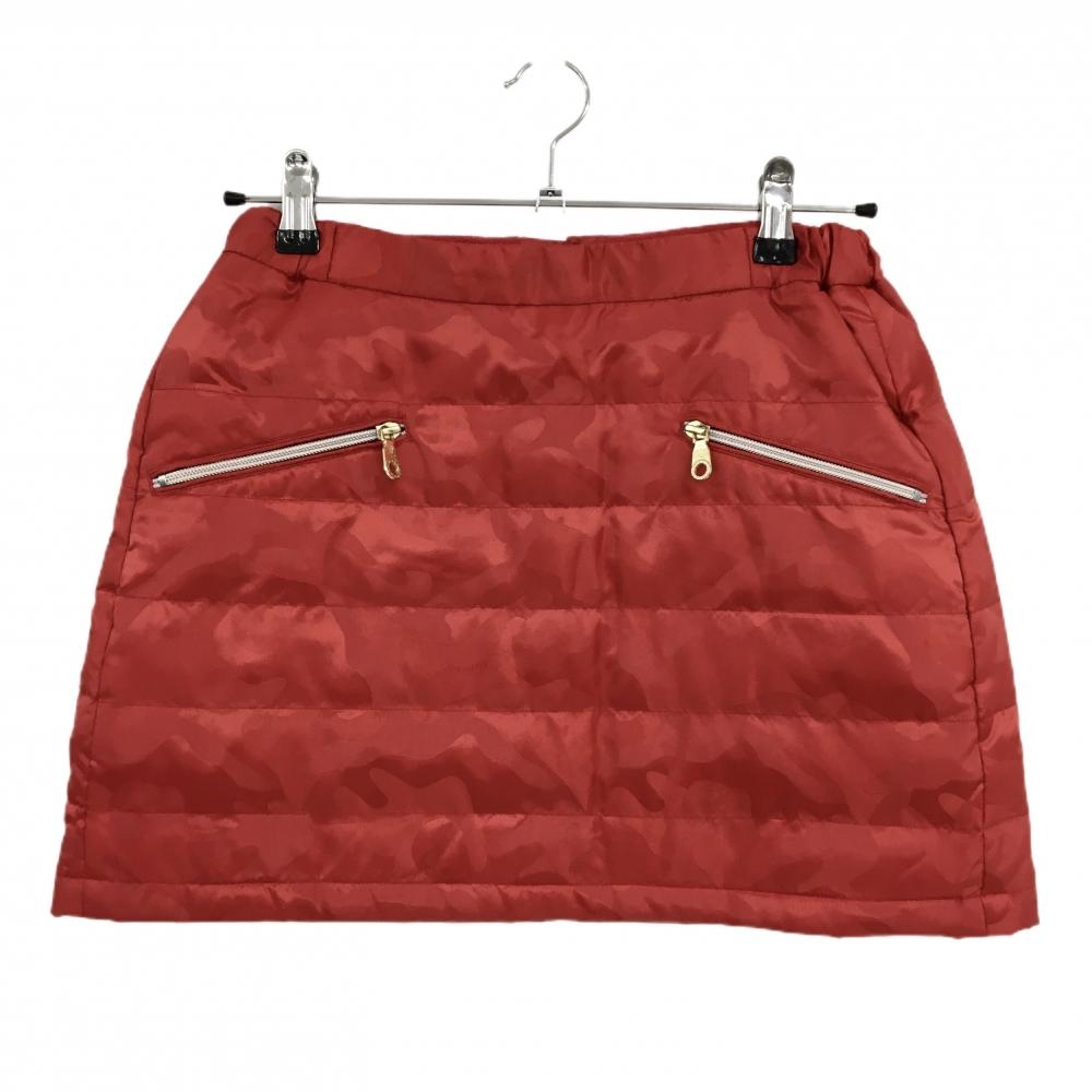 【美品】マークアンドロナ ダウンスカート レッド 迷彩 カモフラ ウエスト内側起毛 スカル レディース S ゴルフウェア MARK＆LONA