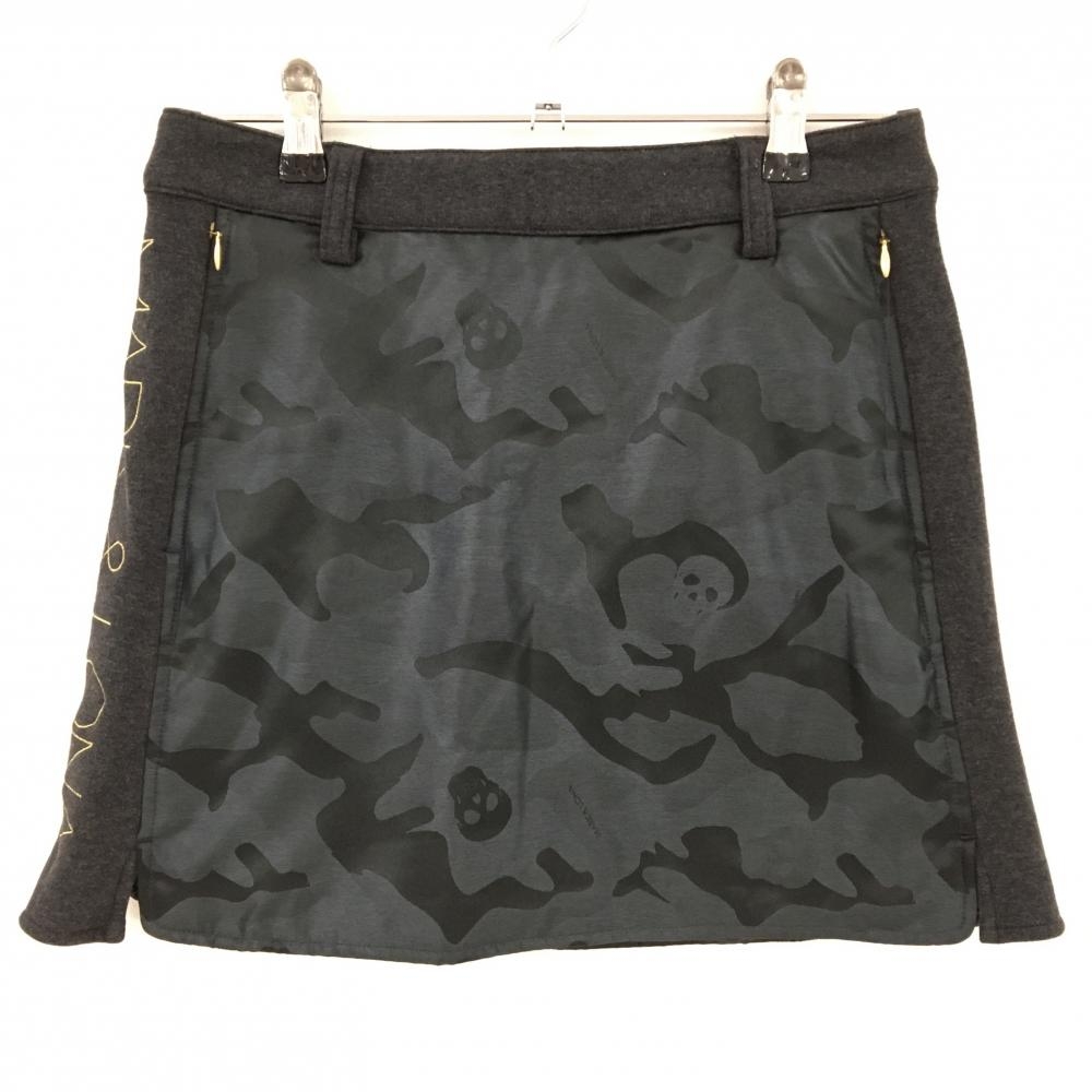 【超美品】マークアンドロナ 中綿スカート グレー 迷彩×スカル地模様 一部中綿 レディース M ゴルフウェア MARK＆LONA