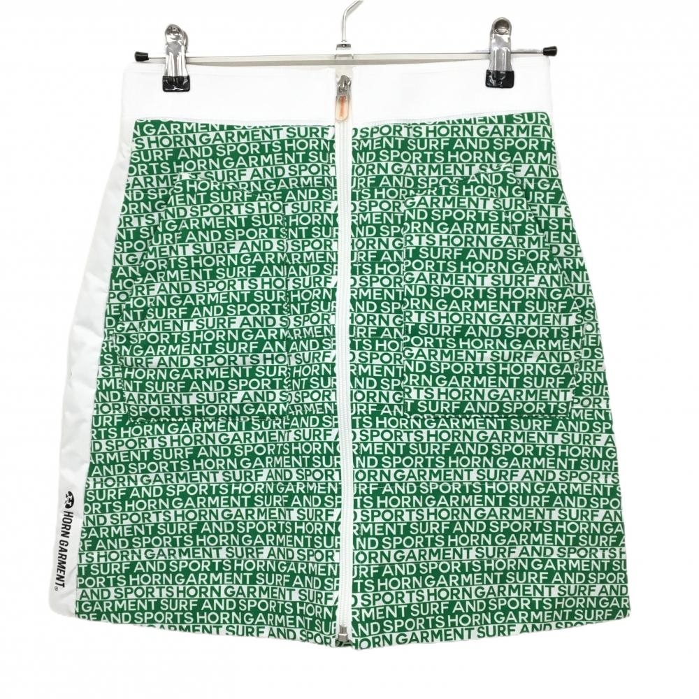 【超美品】ホーンガーメント 中綿スカート グリーン×白 総柄 フロントジップ マークアンドロナ レディース 40(L) ゴルフウェア MARK＆LONA