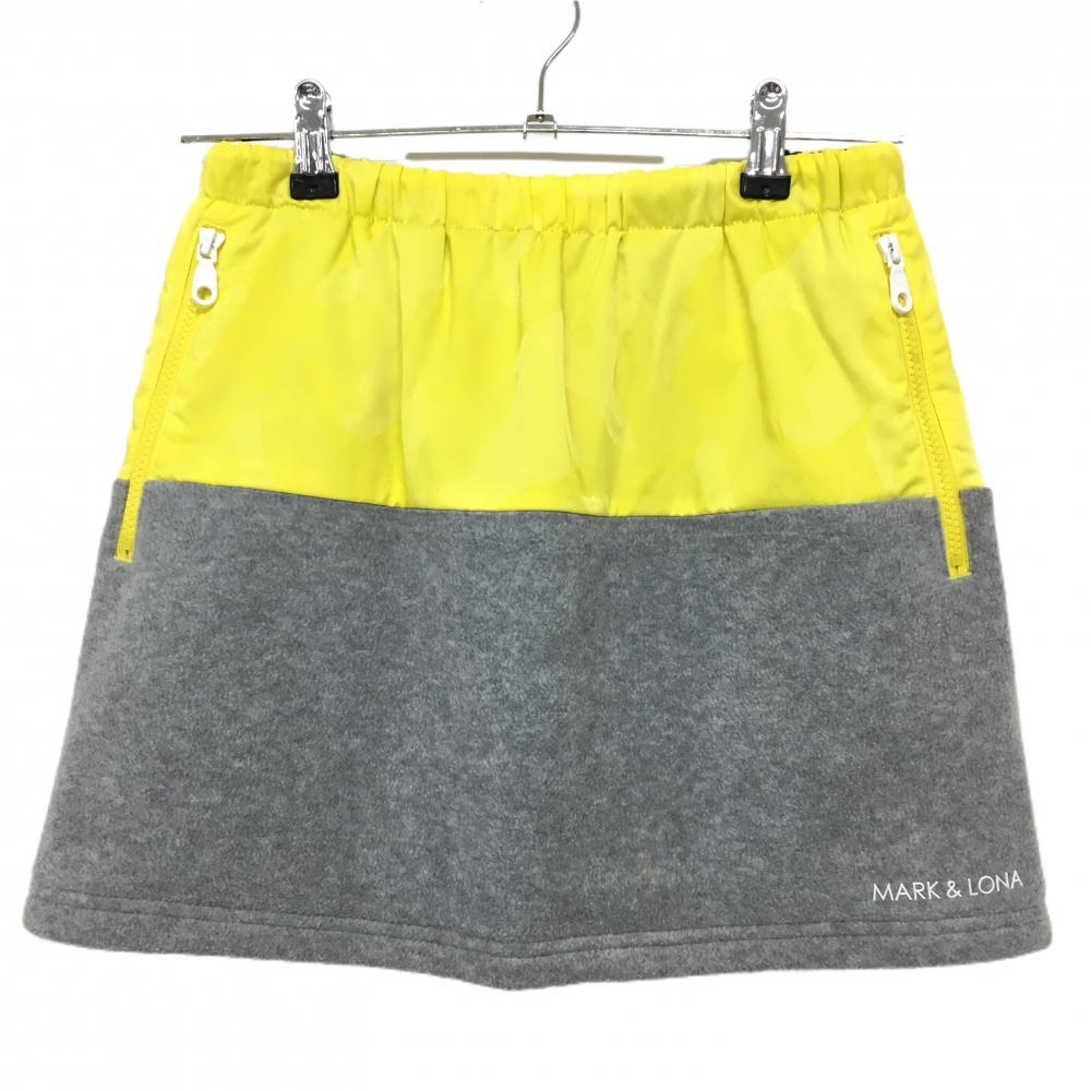 【美品】マークアンドロナ 中綿スカート イエロー×グレー 上部迷彩 カモフラ フリース  レディース 38(M) ゴルフウェア MARK＆LONA