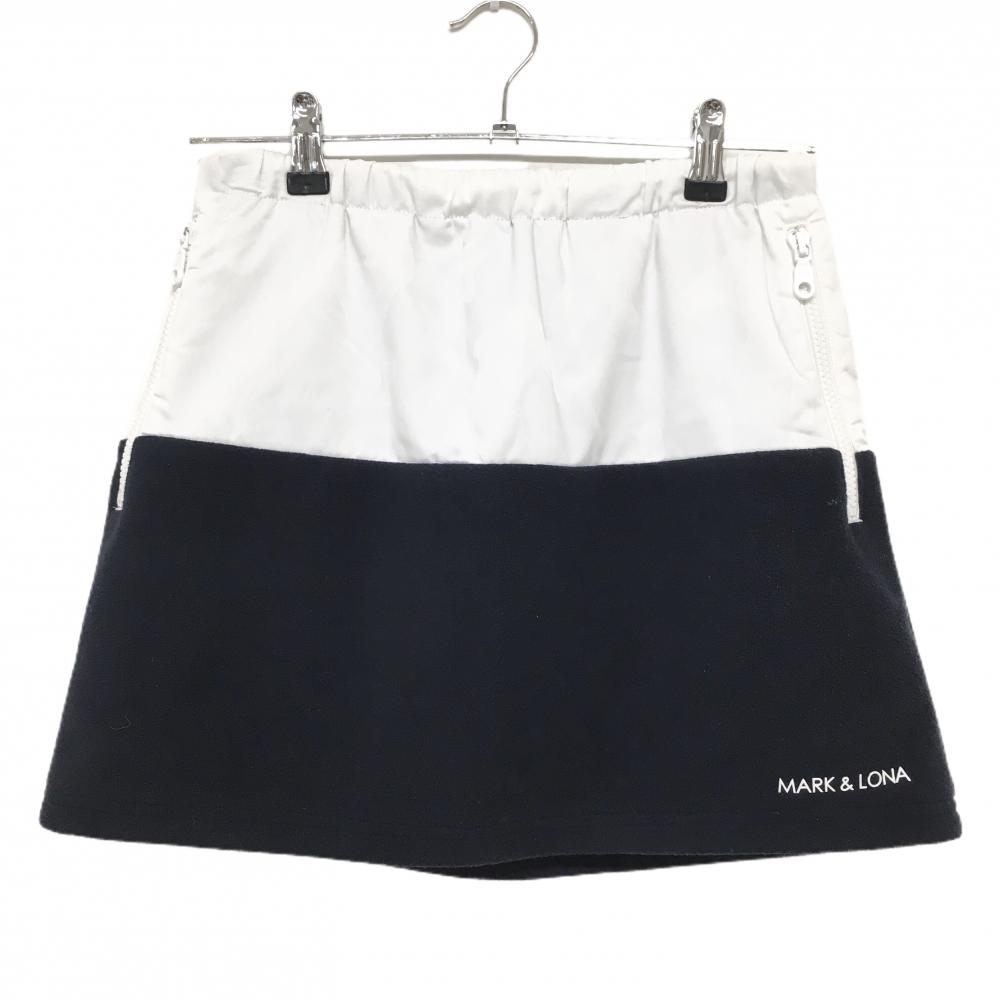 マークアンドロナ 中綿スカート 白×ネイビー 上部迷彩 カモフラ フリース ウエストゴム  レディース 38(M) ゴルフウェア MARK＆LONA