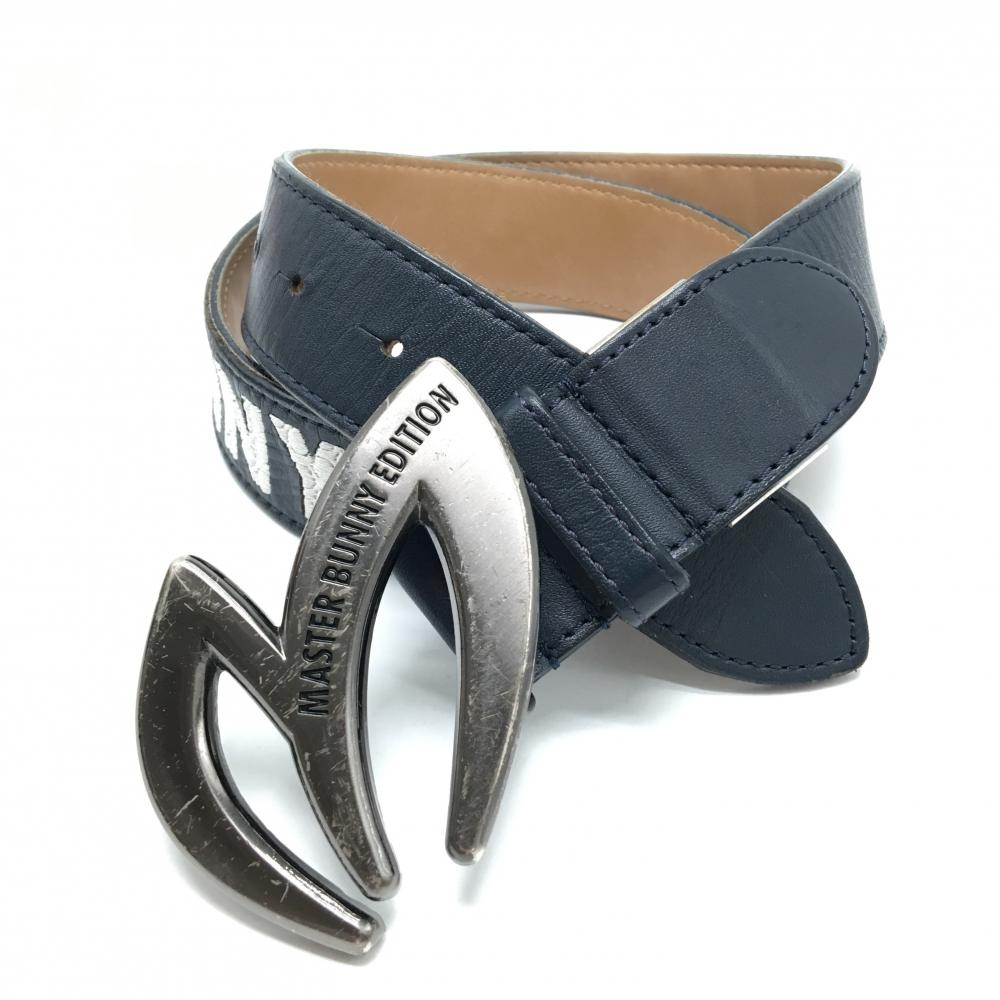 マスターバニー トップ式ベルト ネイビー×白 ロゴ シルバーバックル  レディース  ゴルフウェア MASTER BUNNY EDITION