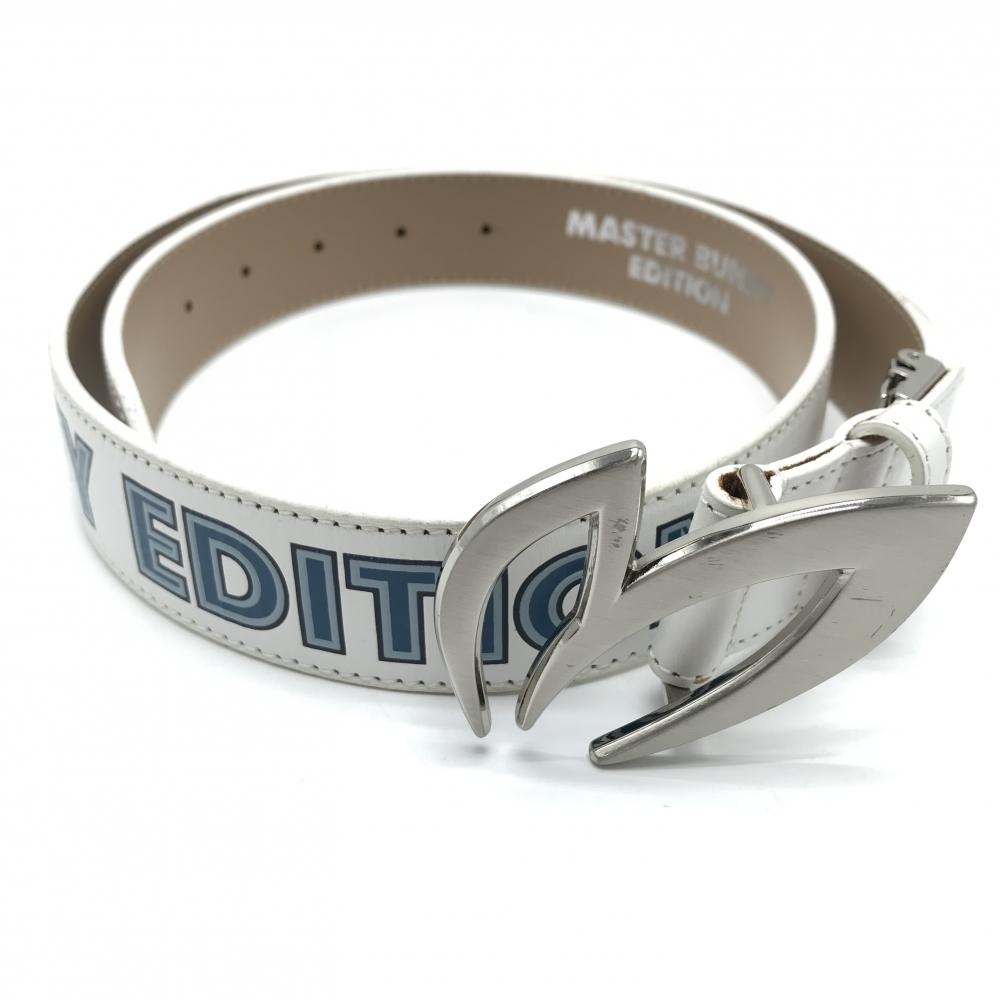 【美品】マスターバニー トップ式ベルト 白×ブルー ロゴ シルバーバックル レディース  ゴルフウェア MASTER BUNNY EDITION