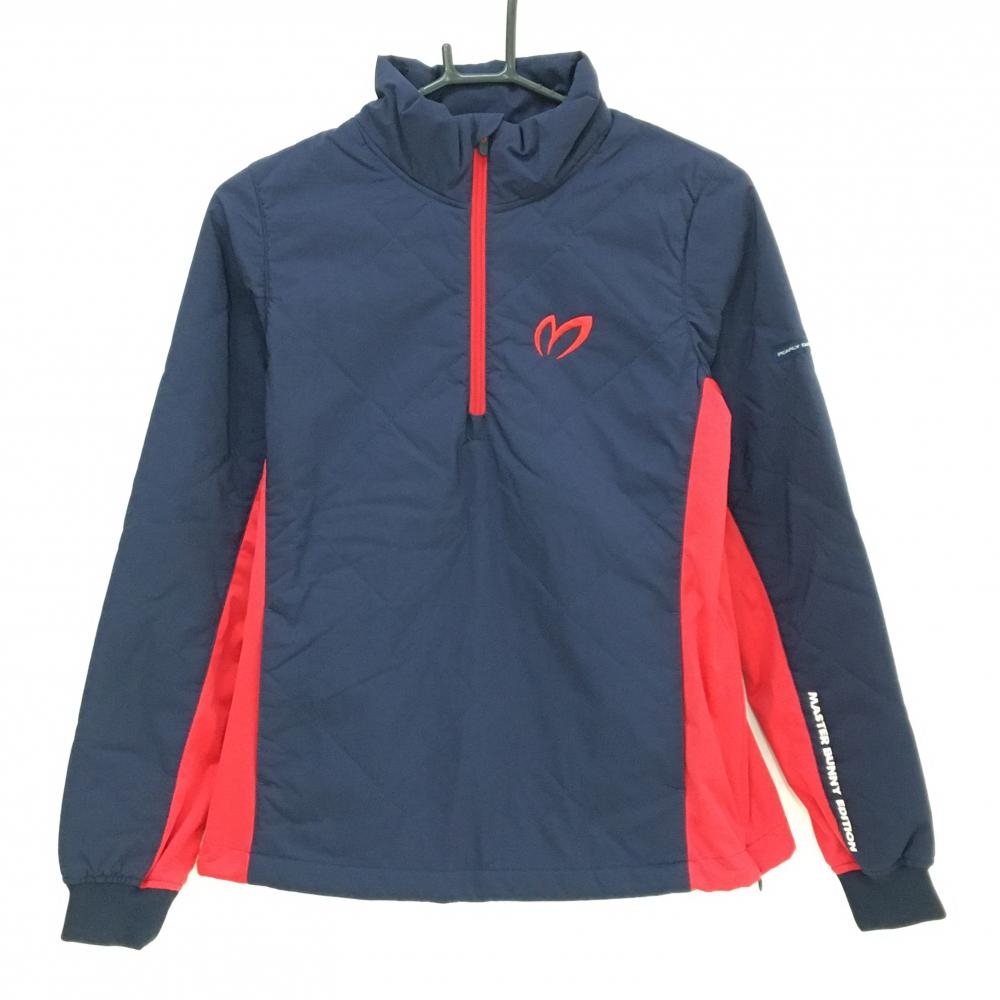 【超美品】マスターバニー 中綿ブルゾン ネイビー×レッド ハーフジップ ロゴ レディース 1(M) ゴルフウェア MASTER BUNNY EDITION