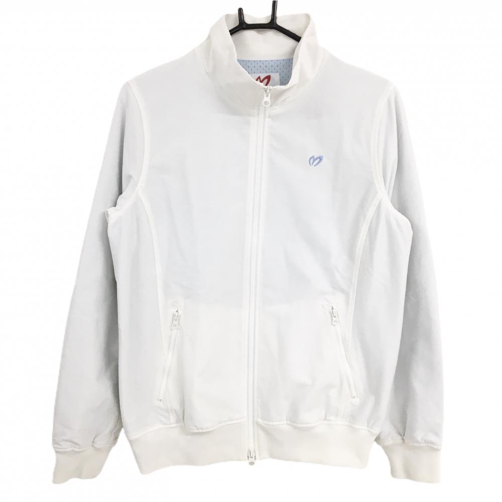 【美品】マスターバニー ジャケットブルゾン 白 ロゴライトブルー 裏地メッシュ レディース 2(L) ゴルフウェア MASTER BUNNY EDITION