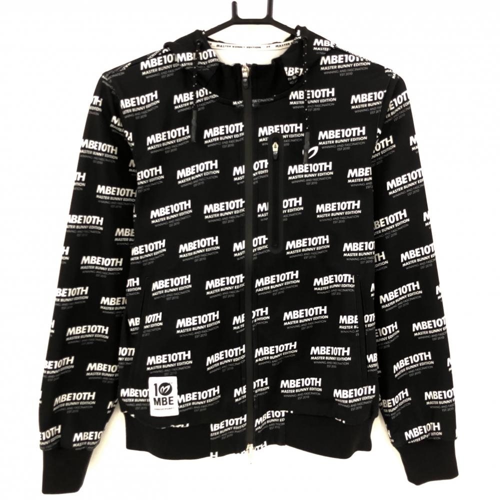 【美品】マスターバニー ジップパーカー 黒×白 ロゴ総柄 10周年 ブルゾン  レディース 0(S) ゴルフウェア MASTER BUNNY EDITION