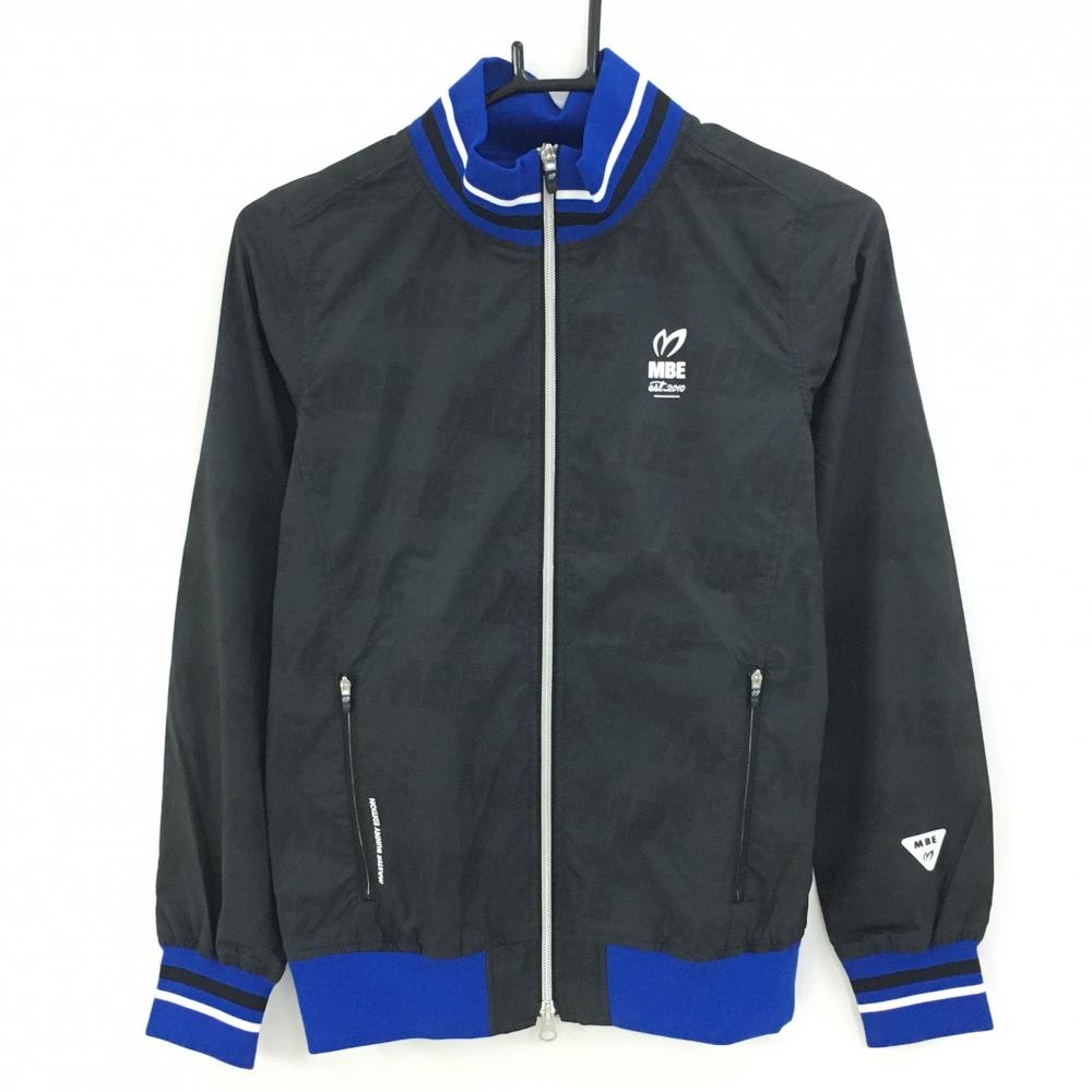 【超美品】マスターバニー ジャケットブルゾン 黒×ブルー ロゴ地模様  レディース 0(S) ゴルフウェア MASTER BUNNY EDITION