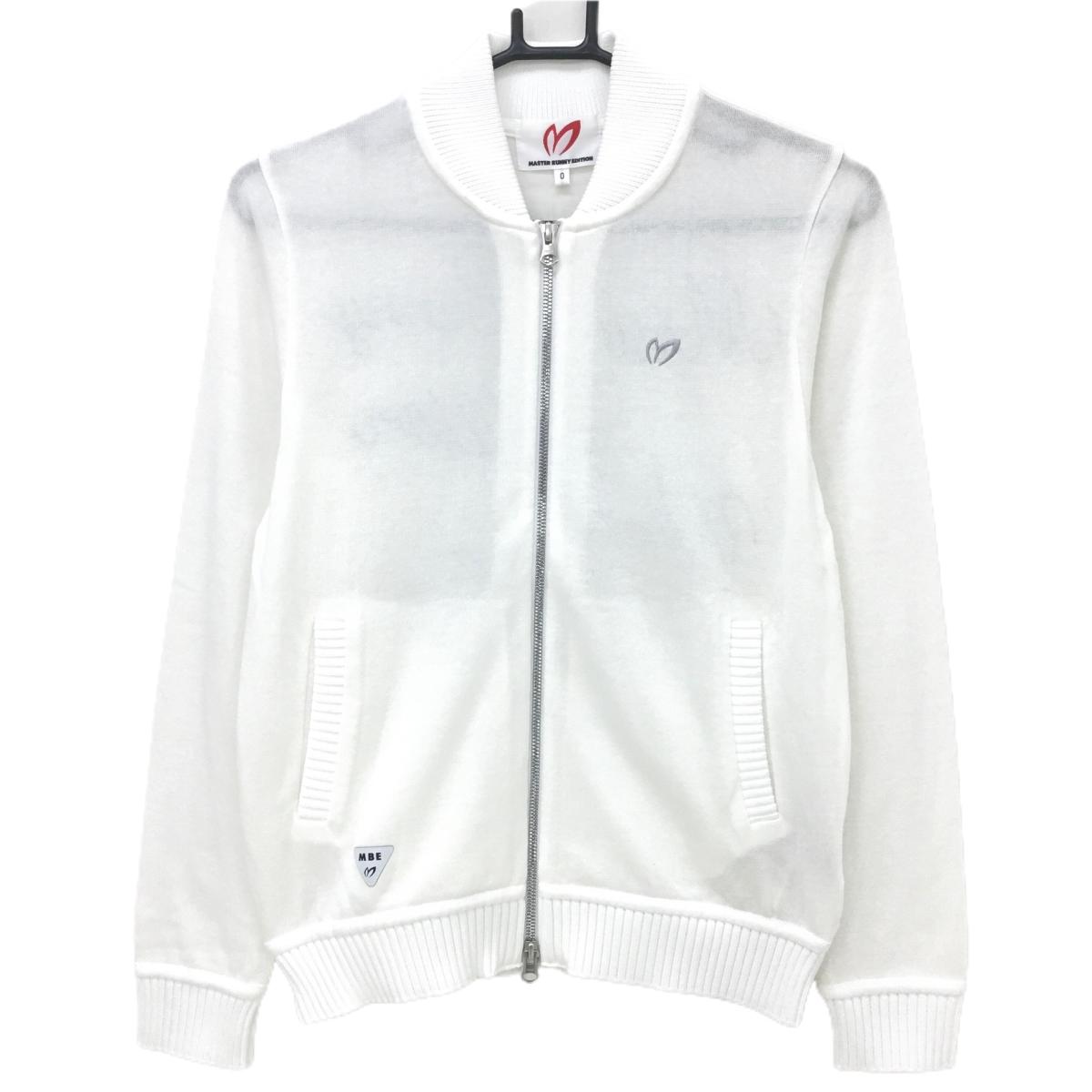 【新品】マスターバニー ニットジャケット 白×グレー 背面ロゴ刺しゅう レディース 0(S) ゴルフウェア MASTER BUNNY EDITION