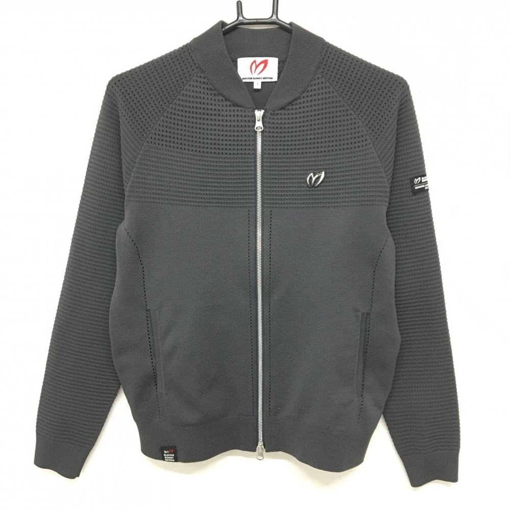 【美品】マスターバニー ニットジャケット ダークグレー 透かし編み ワッペン  レディース 1(M) ゴルフウェア MASTER BUNNY EDITION