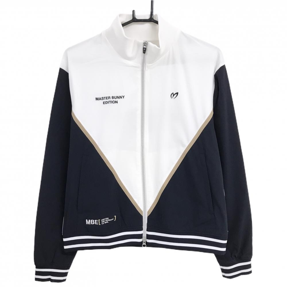 【超美品】マスターバニー ジャケットブルゾン 白×黒 切替 ストレッチ レディース 2(L) ゴルフウェア 2025年モデル MASTER BUNNY EDITION