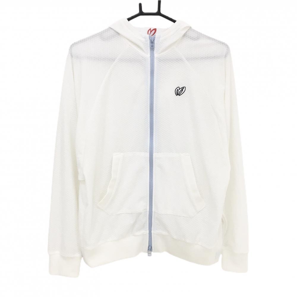【超美品】マスターバニー ジップパーカー 白 織生地 背面裾ロゴ  レディース 2(L) ゴルフウェア MASTER BUNNY EDITION