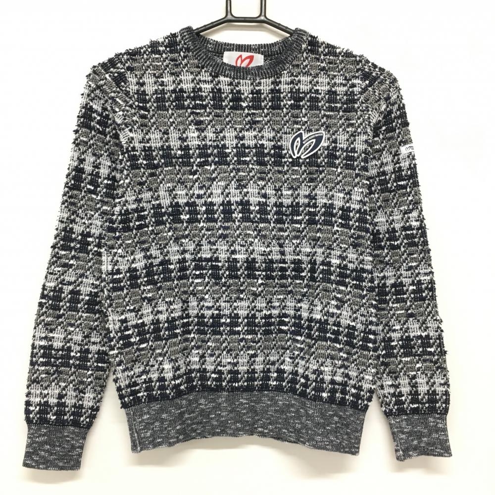 【超美品】マスターバニー セーター 白×ネイビー×グレー ツイード調 コットン100％  レディース 0(S) ゴルフウェア MASTER BUNNY EDITION