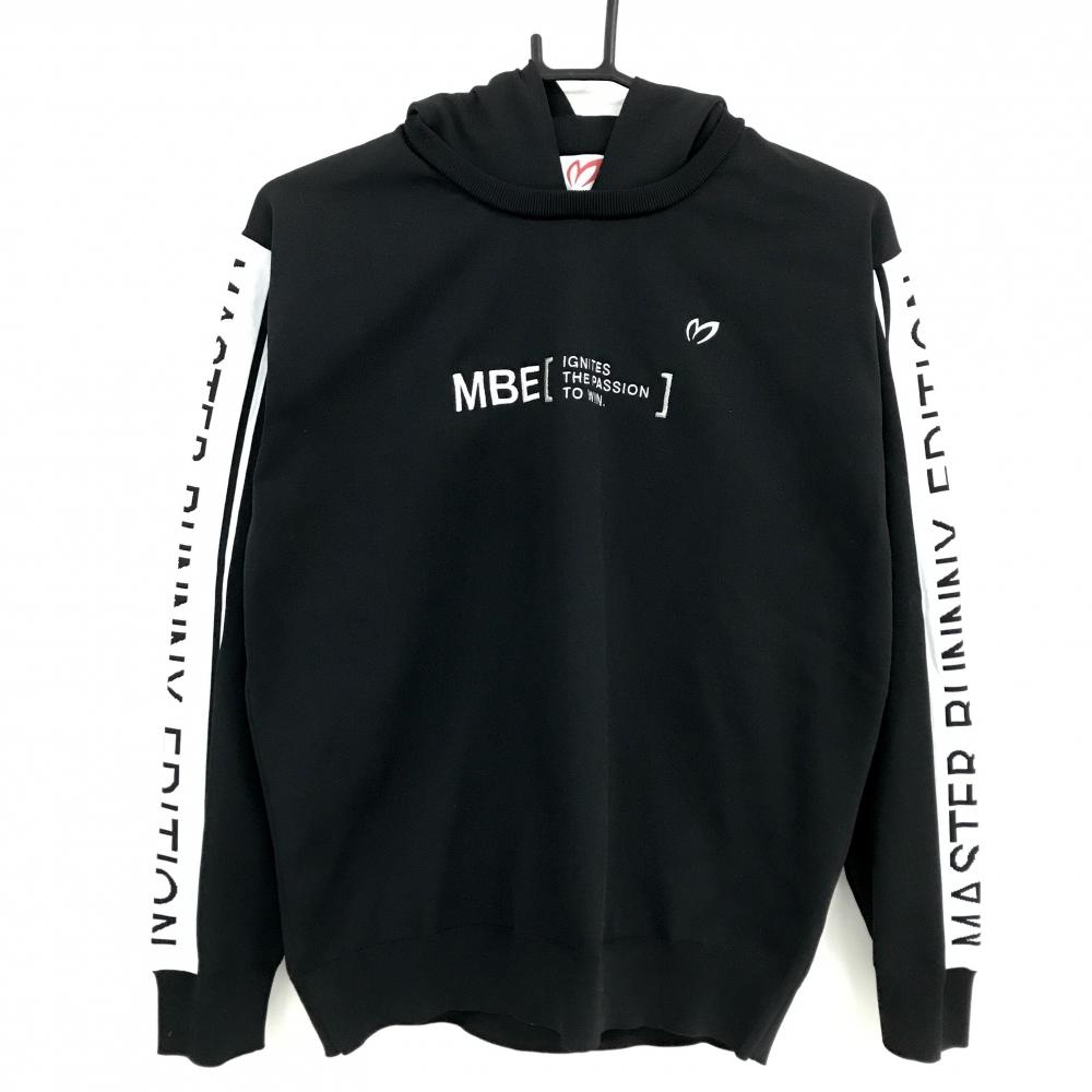 【超美品】マスターバニー フード付セーター 黒×白 袖ライン ロゴ レディース 2(L) ゴルフウェア 2024年モデル MASTER BUNNY EDITION