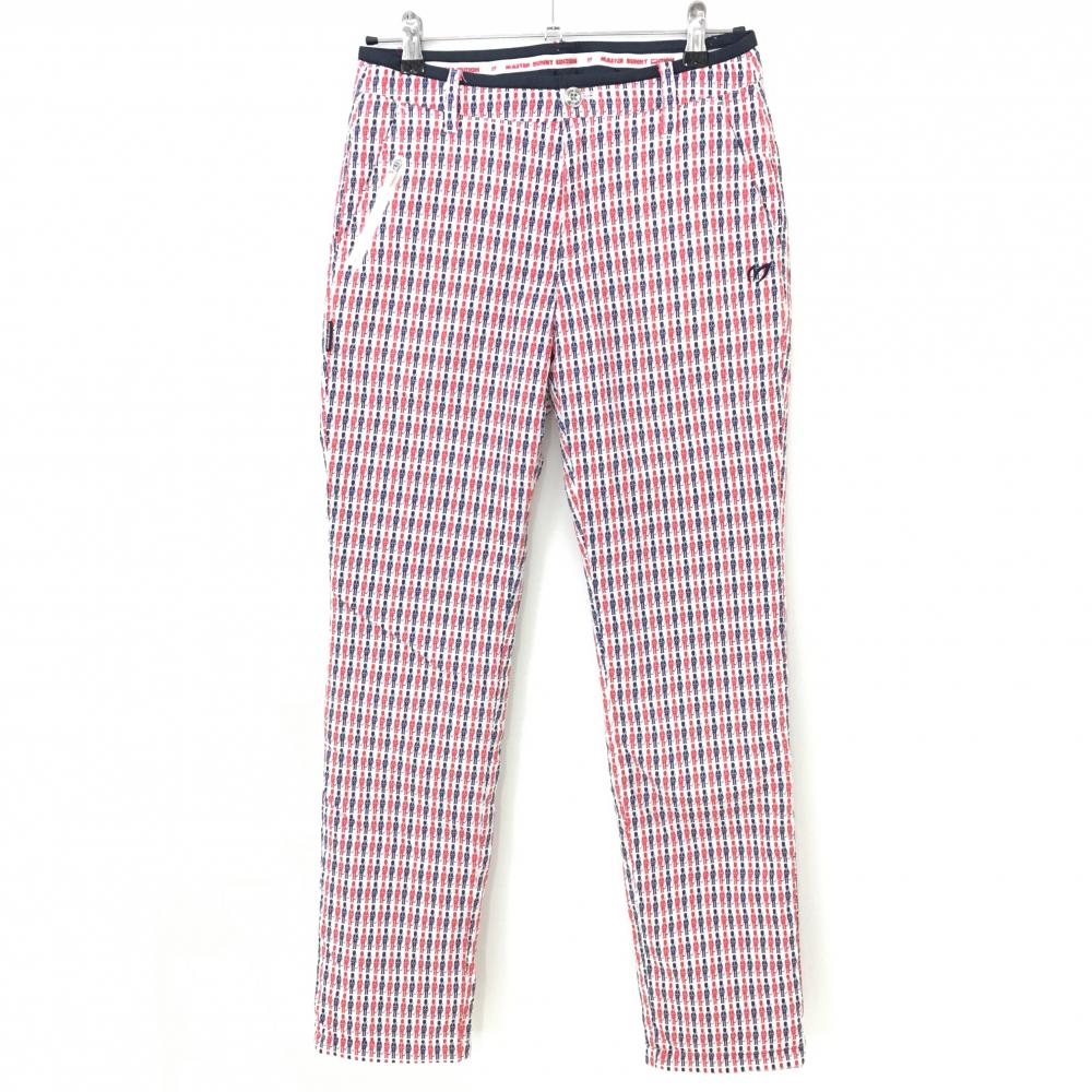 【美品】マスターバニー 中綿ナイロンパンツ 白×レッド 兵隊柄 蓄熱裏地 レディース 1(M) ゴルフウェア MASTER BUNNY EDITION