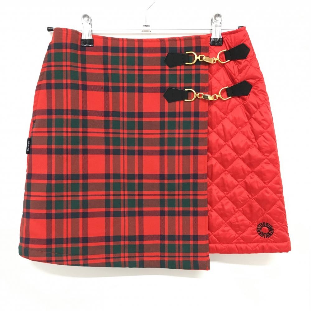 【超美品】マスターバニー 異素材中綿スカート レッド×黒系 チェック 蓄熱裏地  レディース 1(M) ゴルフウェア MASTER BUNNY EDITION