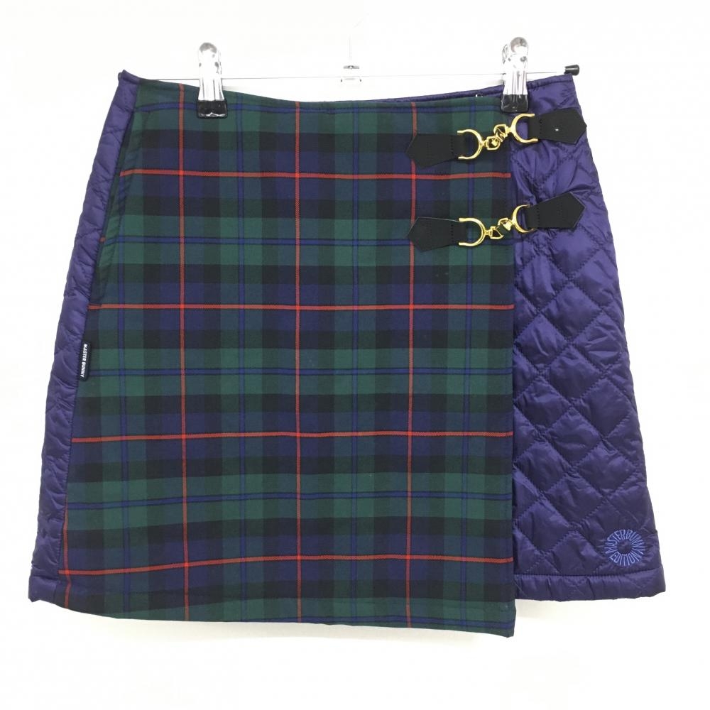 【超美品】マスターバニー 異素材中綿スカート ネイビー×ダークグリーン チェック  レディース 1(M) ゴルフウェア MASTER BUNNY EDITION