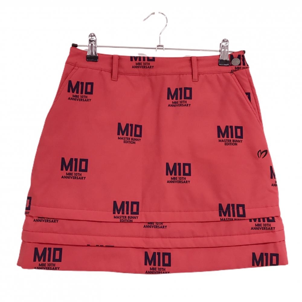 【美品】マスターバニー 中綿スカート レッド×黒 ロゴ総柄 10周年 レディース 00(XS) ゴルフウェア MASTER BUNNY EDITION