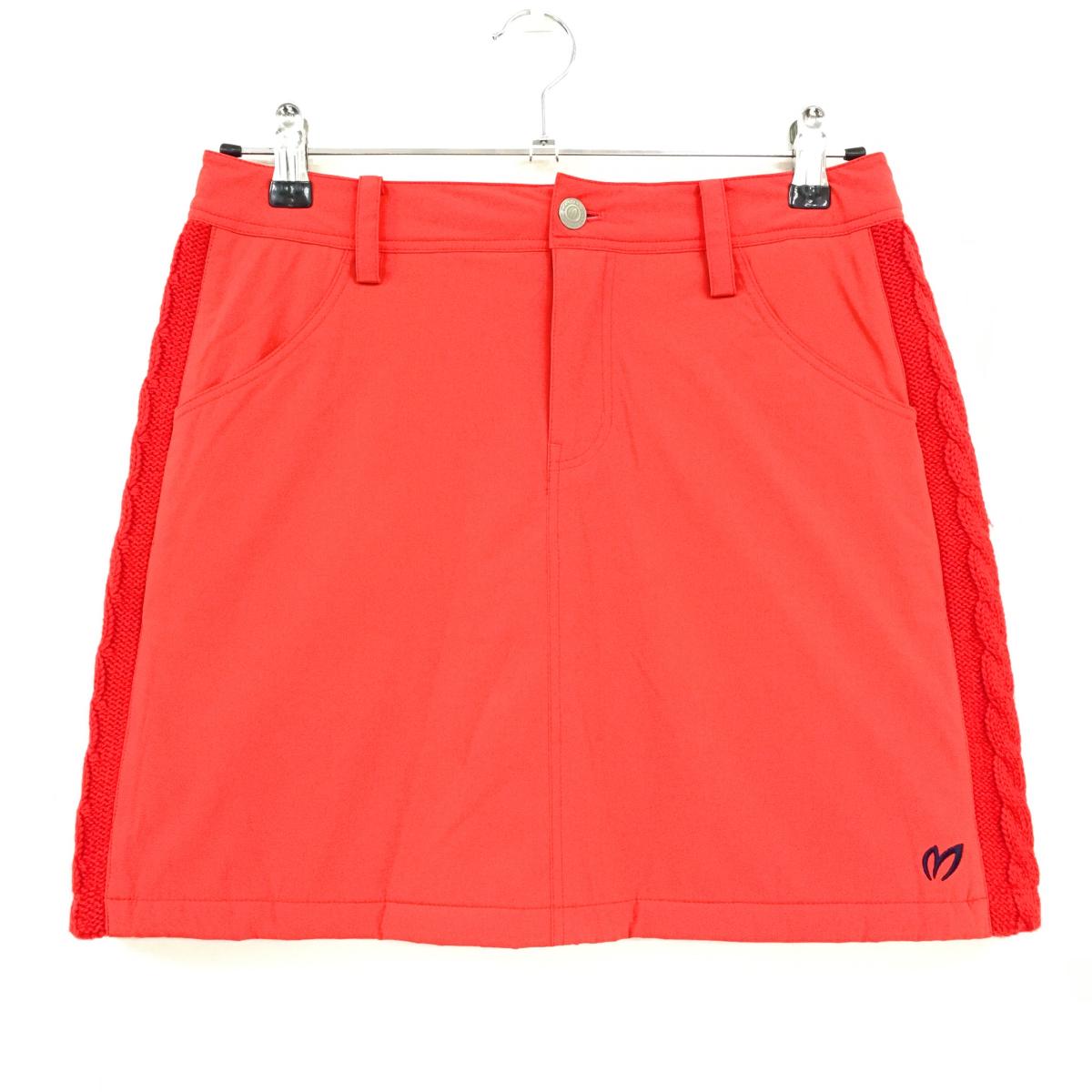 【超美品】マスターバニー 中綿スカート オレンジレッド サイドニット ロゴ刺しゅう レディース 1(M) ゴルフウェア MASTER BUNNY EDITION