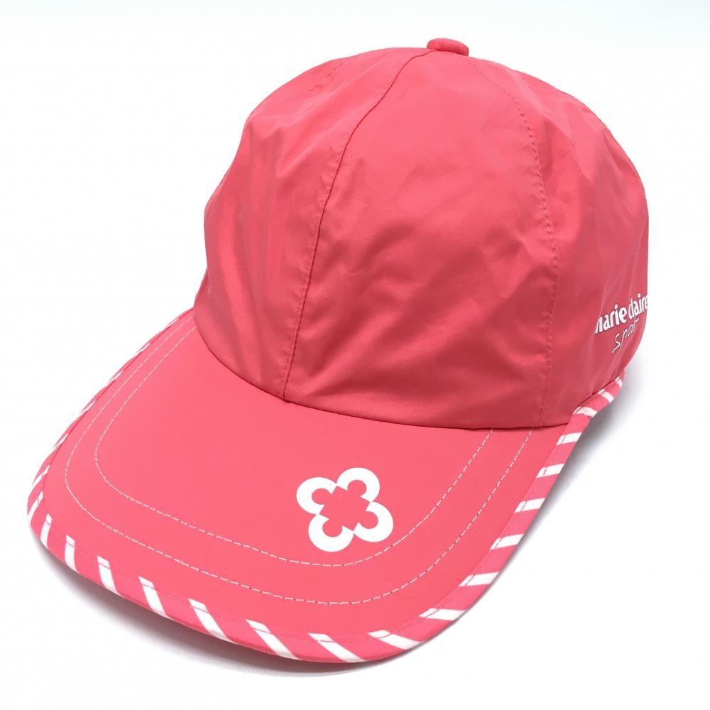 【美品】マリクレールスポール キャップ ピンク×白 縁ボーダー 内側メッシュ レディース  ゴルフウェア marie claire