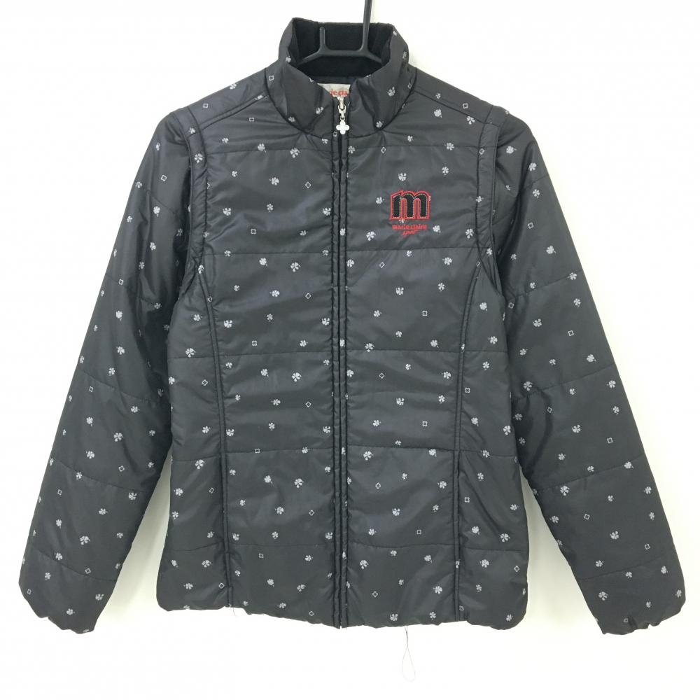 マリクレールスポール 2WAY中綿ジャケット 黒×グレー 総柄 袖着脱可  レディース M ゴルフウェア marie claire