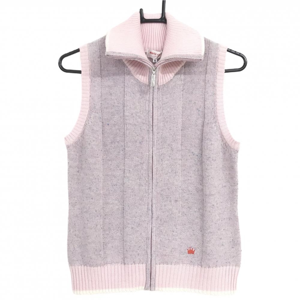 【未使用品】マリクレールスポール ニットジップベスト ピンク ウール混  レディース M ゴルフウェア marie claire