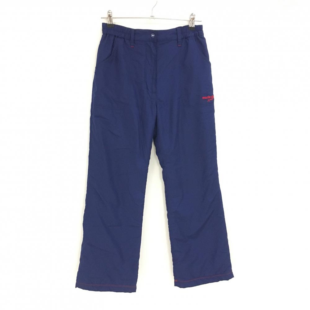 マリクレールスポール 中綿パンツ ネイビー×レッド ロゴ刺しゅう 裏微起毛 ウエストゴム レディース L ゴルフウェア marie claire