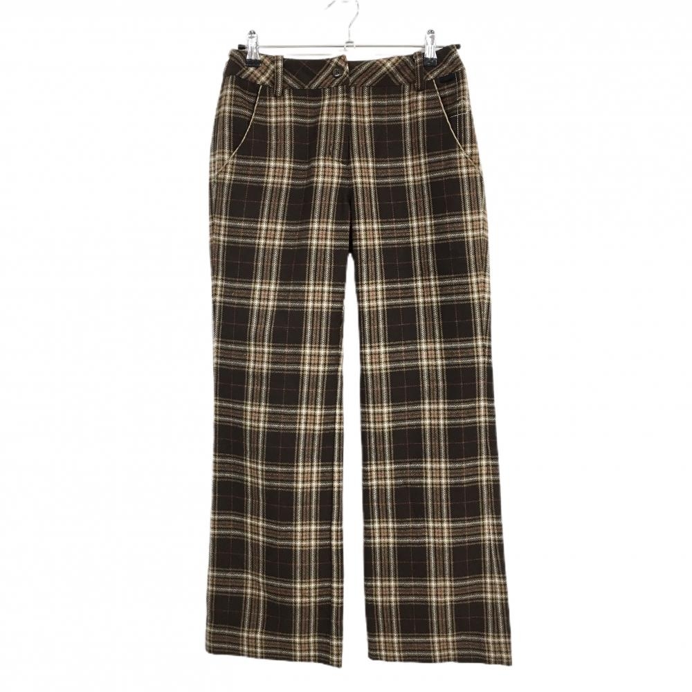 【超美品】マリクレールスポール パンツ ブラウン×ライトブラウン チェック柄 ラメ糸 裏地付き レディース M ゴルフウェア marie claire