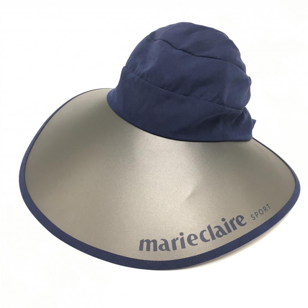 マリクレールスポール つば広サンバイザー ネイビー 後ろリボン レディース  ゴルフウェア marie claire