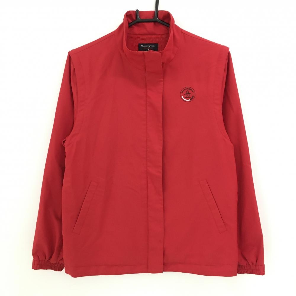 【美品】マンシングウェア 2WAYジャケット レッド 裏地メッシュ  レディース M ゴルフウェア Munsingwear