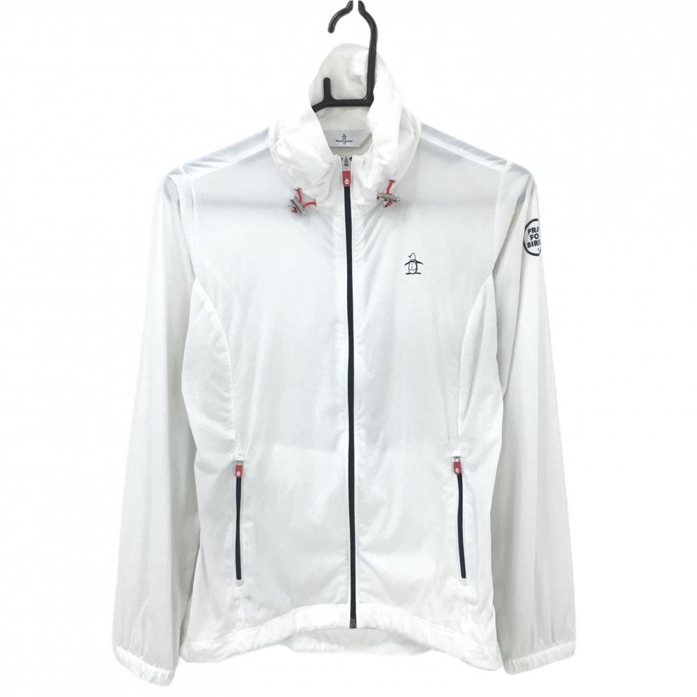 マンシングウェア ジャケット 白 ネック・裾ドローコード ロゴネイビー レディース M ゴルフウェア Munsingwear