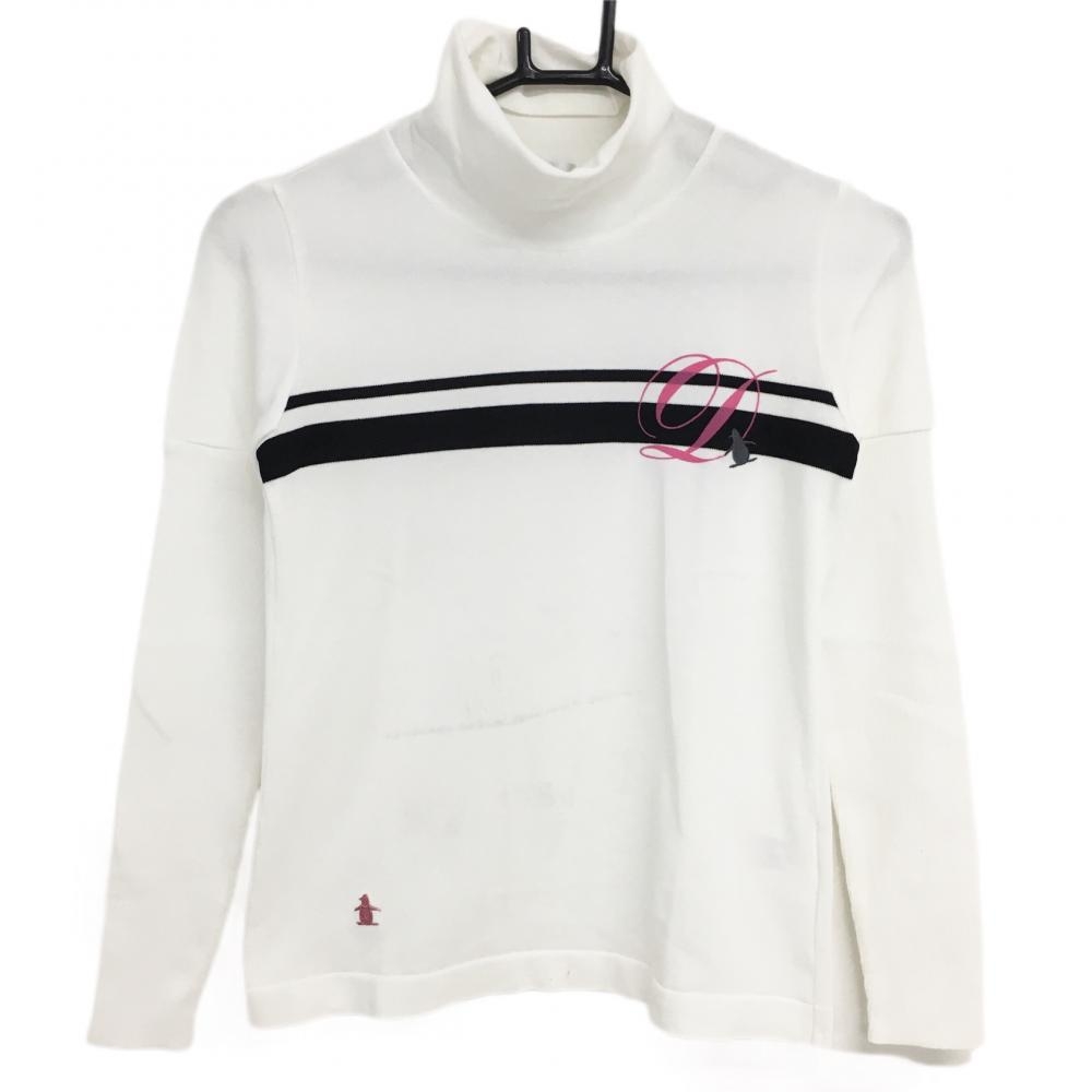 マンシングウェア ハイネックセーター 白×黒 袖リブ生地 胸ボーダー  レディース S ゴルフウェア Munsingwear