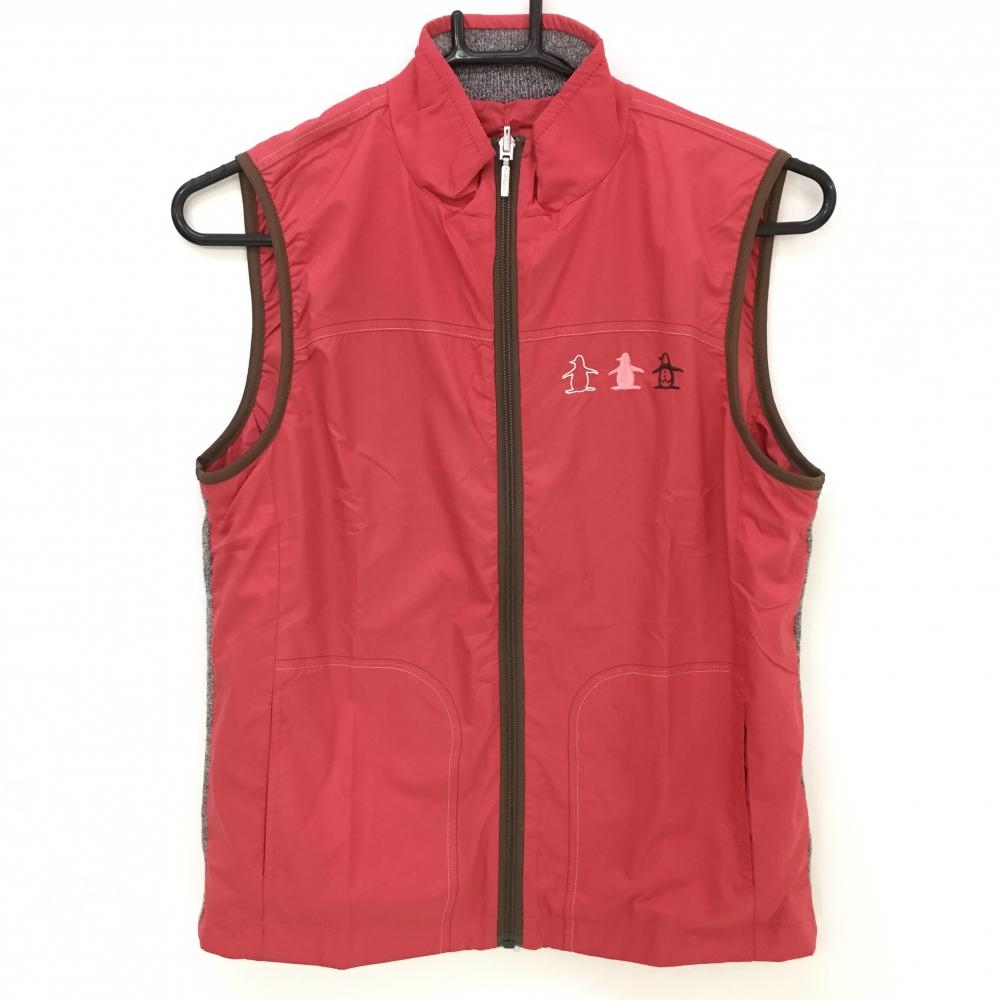 マンシングウェア アウターベスト ピンク×グレー ハイネック ロゴ刺しゅう 異素材切替 レディース M ゴルフウェア Munsingwear