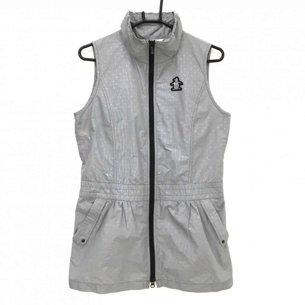 【超美品】マンシングウェア アウターベスト グレー×黒 ドット柄 チュニック丈  レディース M ゴルフウェア Munsingwear