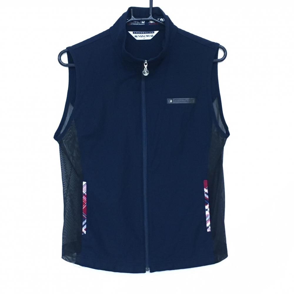 マンシングウェア アウターベスト ネイビー×黒 サイドメッシュ 胸元ロゴ レディース M ゴルフウェア Munsingwear