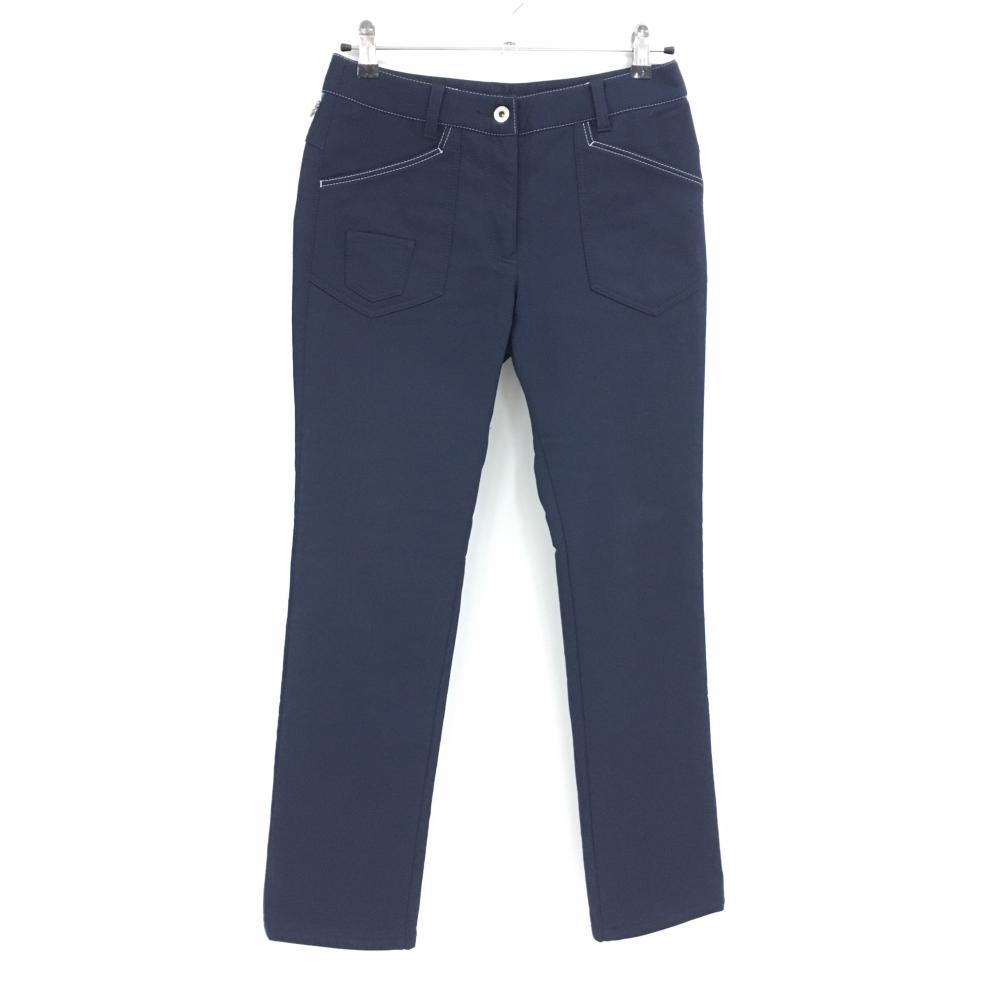 【美品】マンシングウェア パンツ ネイビー ステッチ白 裏起毛 ストレッチ  レディース 9 ゴルフウェア Munsingwear