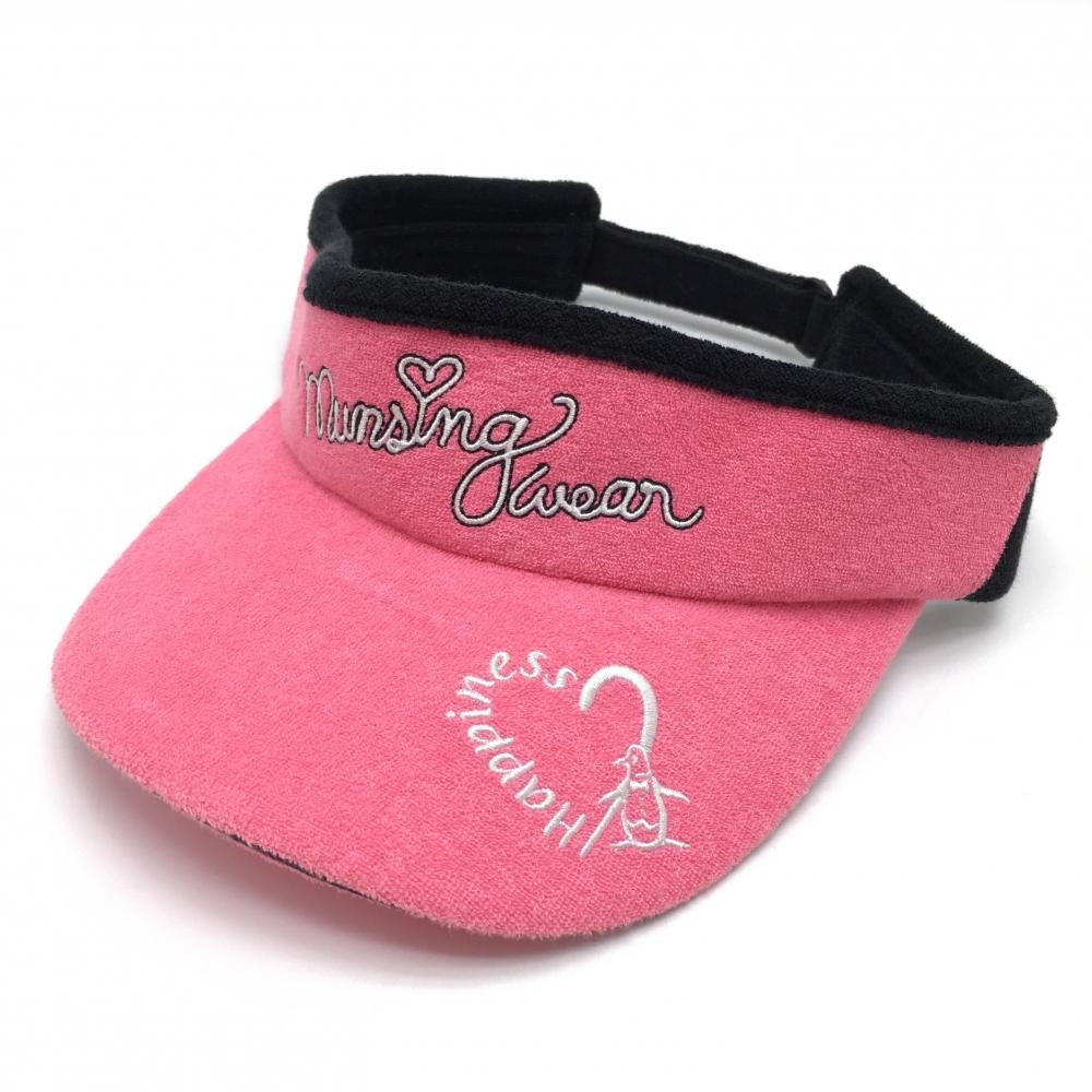 マンシングウェア サンバイザー ピンク×黒 パイル地 ロゴ刺しゅう レディース FREE(約55-59cm) ゴルフウェア Munsingwear