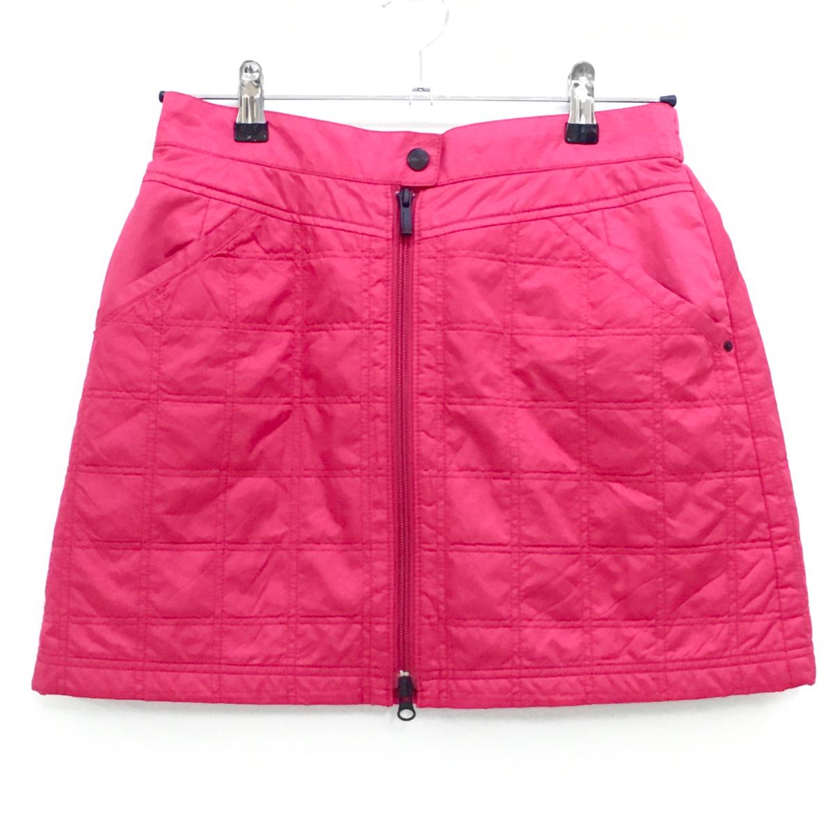 【超美品】マンシングウェア 中綿スカート ピンクレッド キルティング センタージップ  レディース L ゴルフウェア Munsingwear