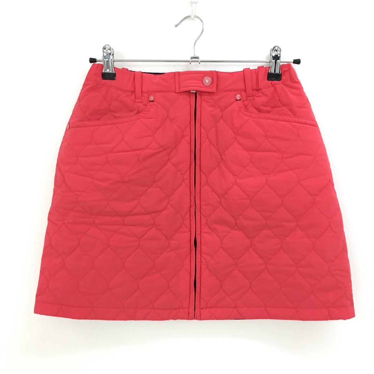【超美品】マンシングウェア 中綿リバーシブルスカート レッド 裏ネイビー フロントジップ レディース M ゴルフウェア Munsingwear