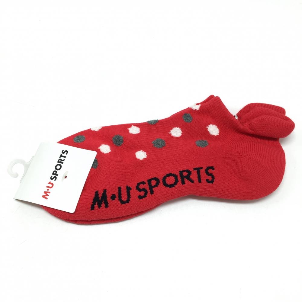 【新品】MUスポーツ ソックス レッド×グレー×白 ドット アンクル丈  レディース F ゴルフウェア M・U SPORTS